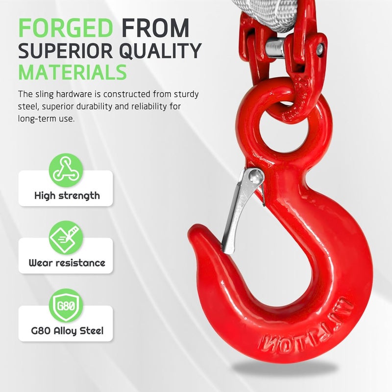 SENKEYFE Heavy Duty Two Leg Bridle Web Sling 5ft 8800lbs Capacity Lifting Slings Straps with G80 Alloy Steel Grab Hooks Polyester Bridle Sling for Cargo Security Towing and Handling - Image 4